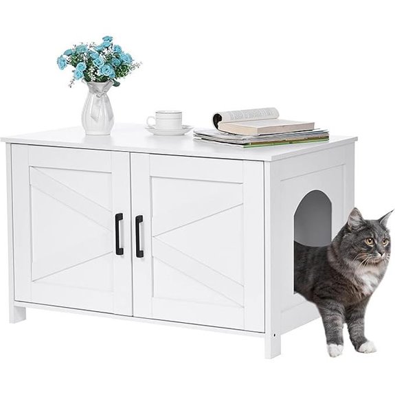 Homhedy Wooden Cat Litter Box Enclosure with Barn Door