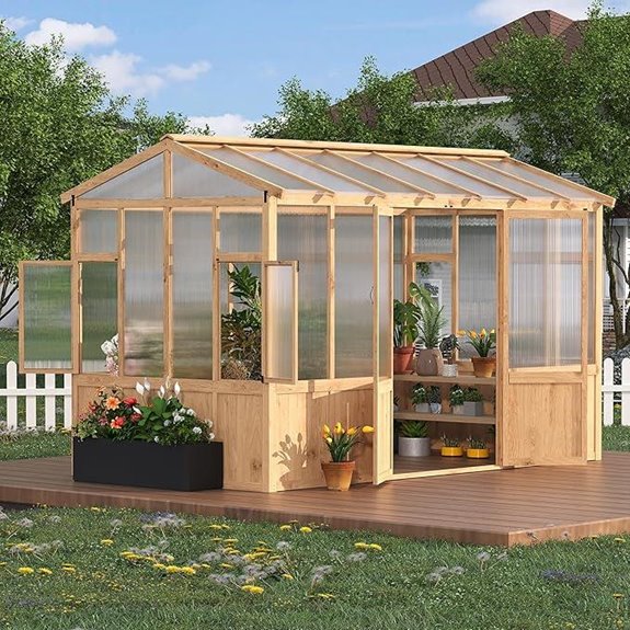 8x12 ft Wooden Greenhouse with Ventilated Window